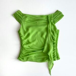 Spenser Jeremy Silk Ruched Top in Lime Green